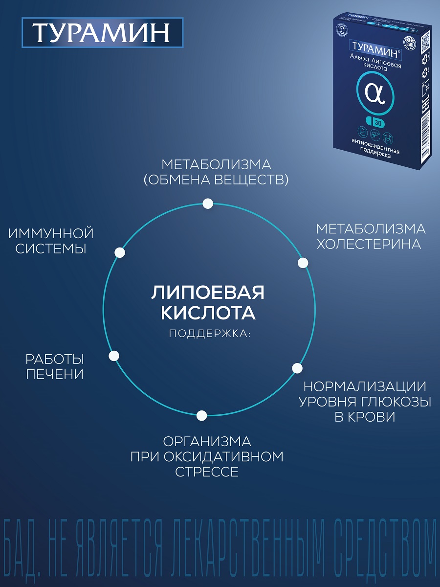 БАД Турамин Альфа - Липоевая кислота капсулы №30 - фото 5