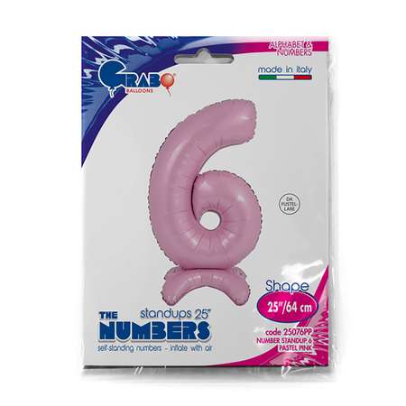 Шар GRABO Цифра 6 фольгированный Pastel-Pink 1207-4281