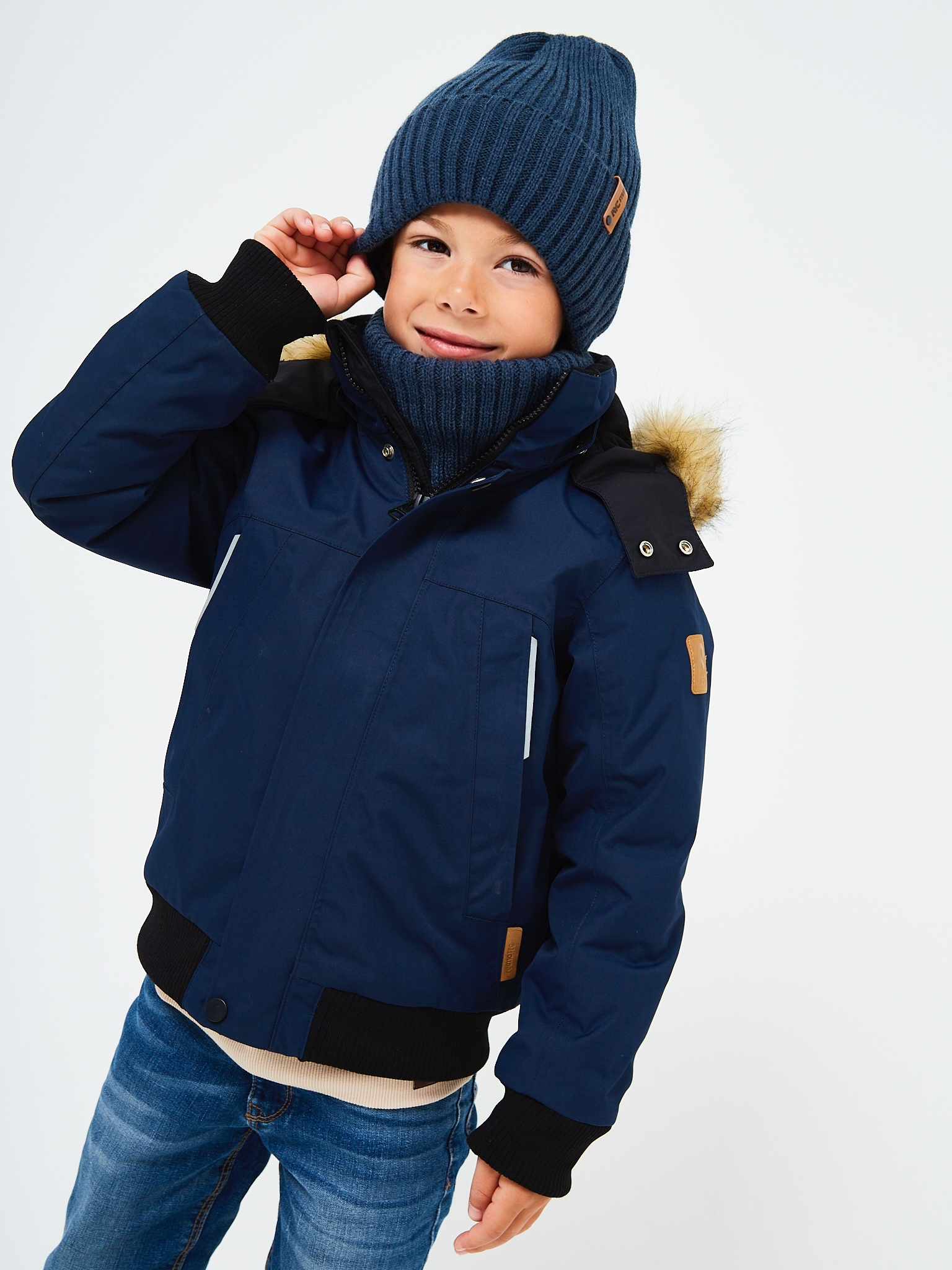Шапка и снуд NYCkids NYC-H-104-GplainW-jeansB - фото 8