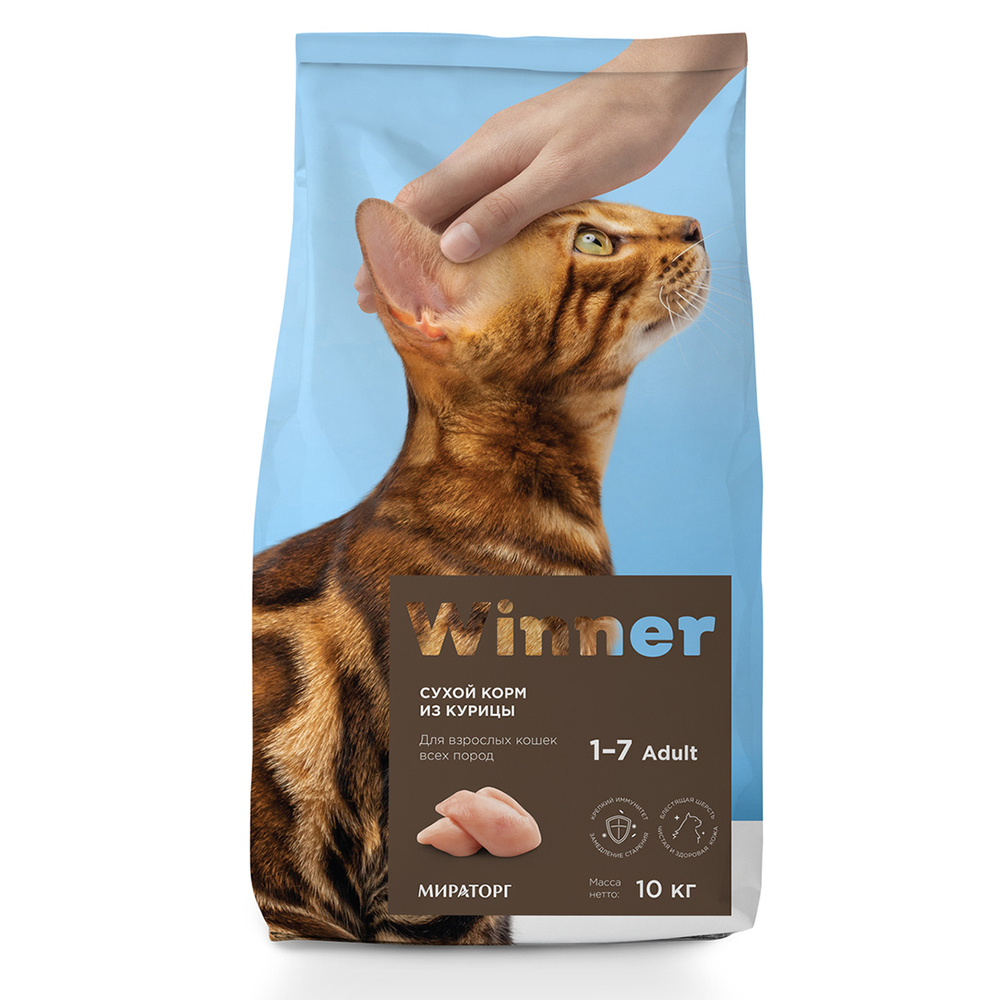 Корм сухой WINNER полнорационный для взрослых кошек всех пород из курицы 10 кг - фото 1