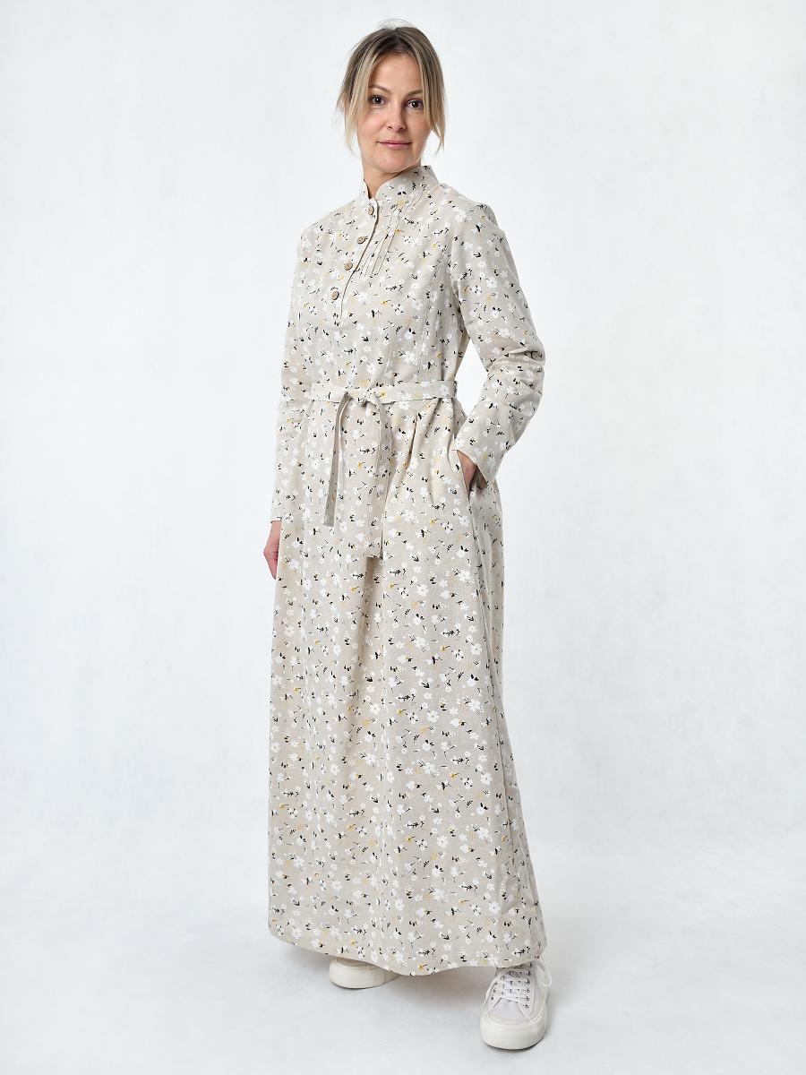 Платье Льняная Горница пл025-02/светло-серый-белый - фото 3