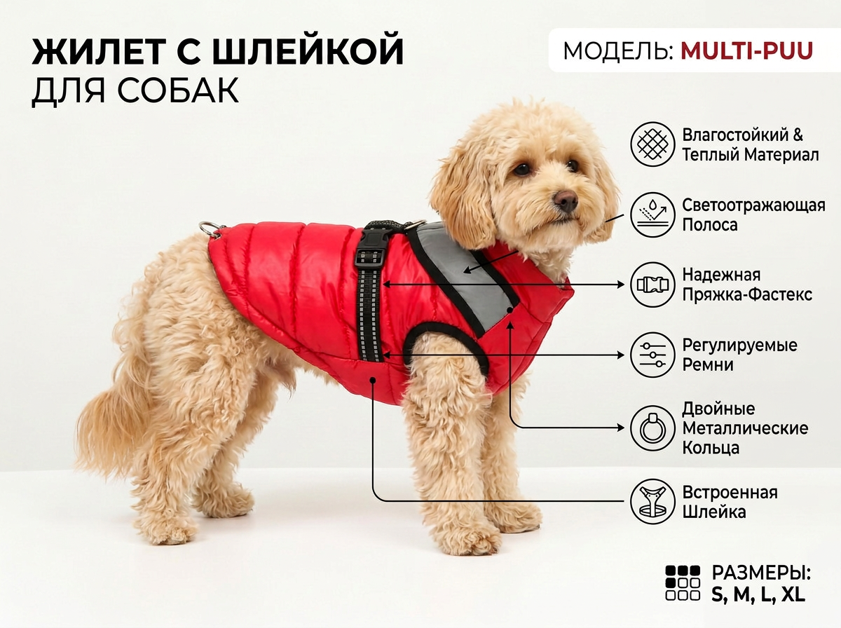 Куртка для собак Sima-Land со светоотражающей шлейкой розовая - фото 2