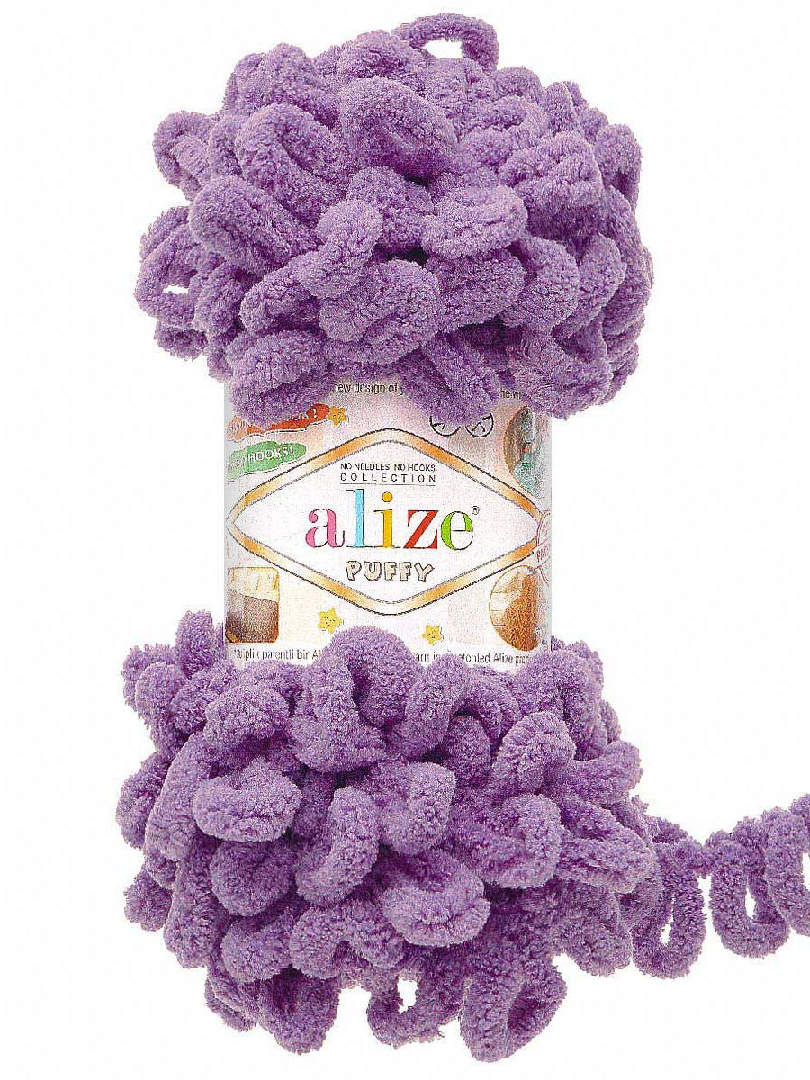 Пряжа для вязания Alize puffy 100 г 9 м микрополиэстер фантазийная плюшевая 437 сиреневый 5 мотков - фото 4