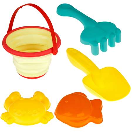 Песочный набор 1TOY складное ведро и формочки 5 предм.