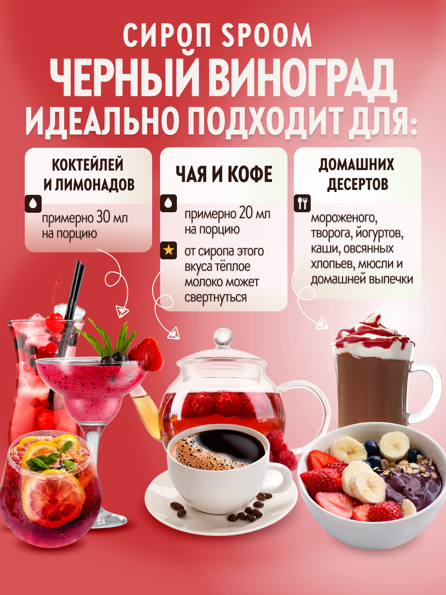 Сироп SPOOM Черный виноград 1л для коктейлей лимонадов и десертов - фото 3