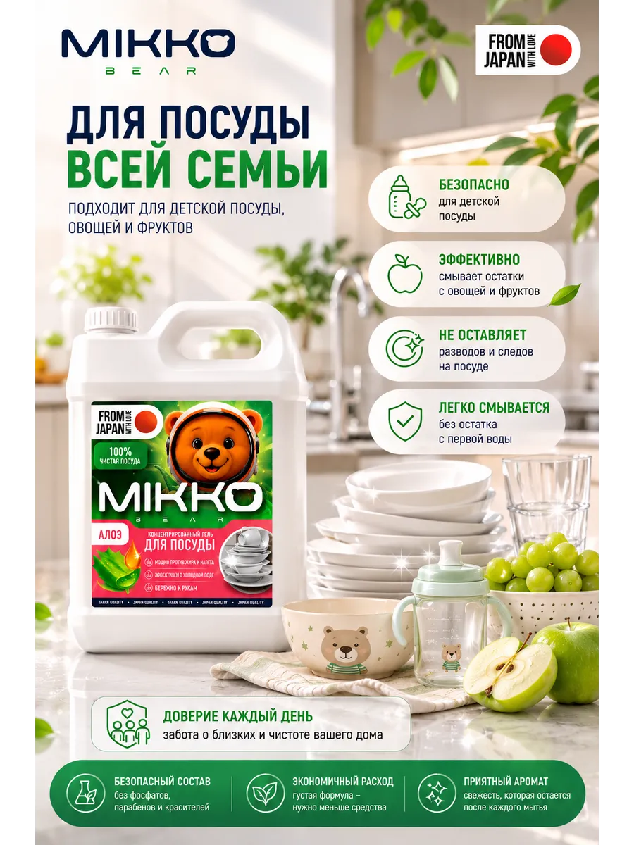 Средство для мытья посуды Mikko Bear с ароматом Алоэ-вера 5000 мл - фото 6