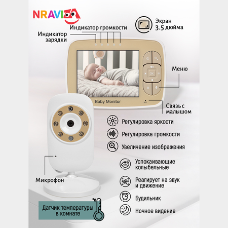Видеоняня беспроводная NRAVIZA Детям с экраном 3.5 дюйма