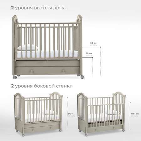 Детская кроватка Nuovita прямоугольная, продольный маятник (серый)
