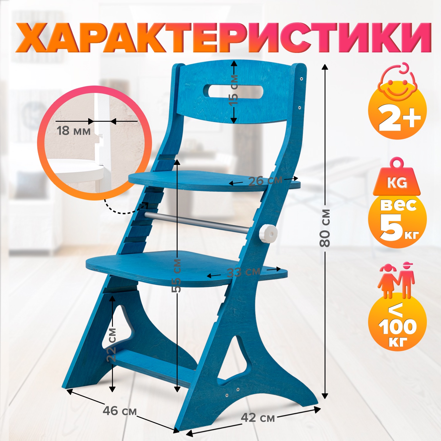 Стульчик для кормления INDSPACE Мультик Синий дерево классический - фото 19