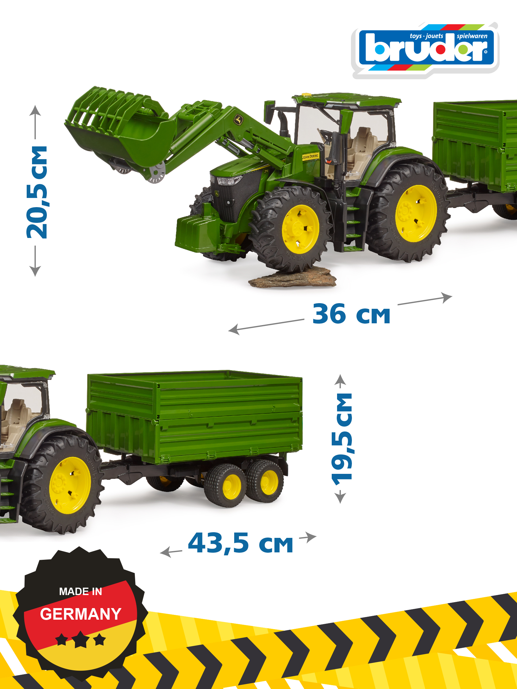 Трактор Bruder John Deere 7R350 с прицепом и погрузчиком 1:16 03-155 - фото 4