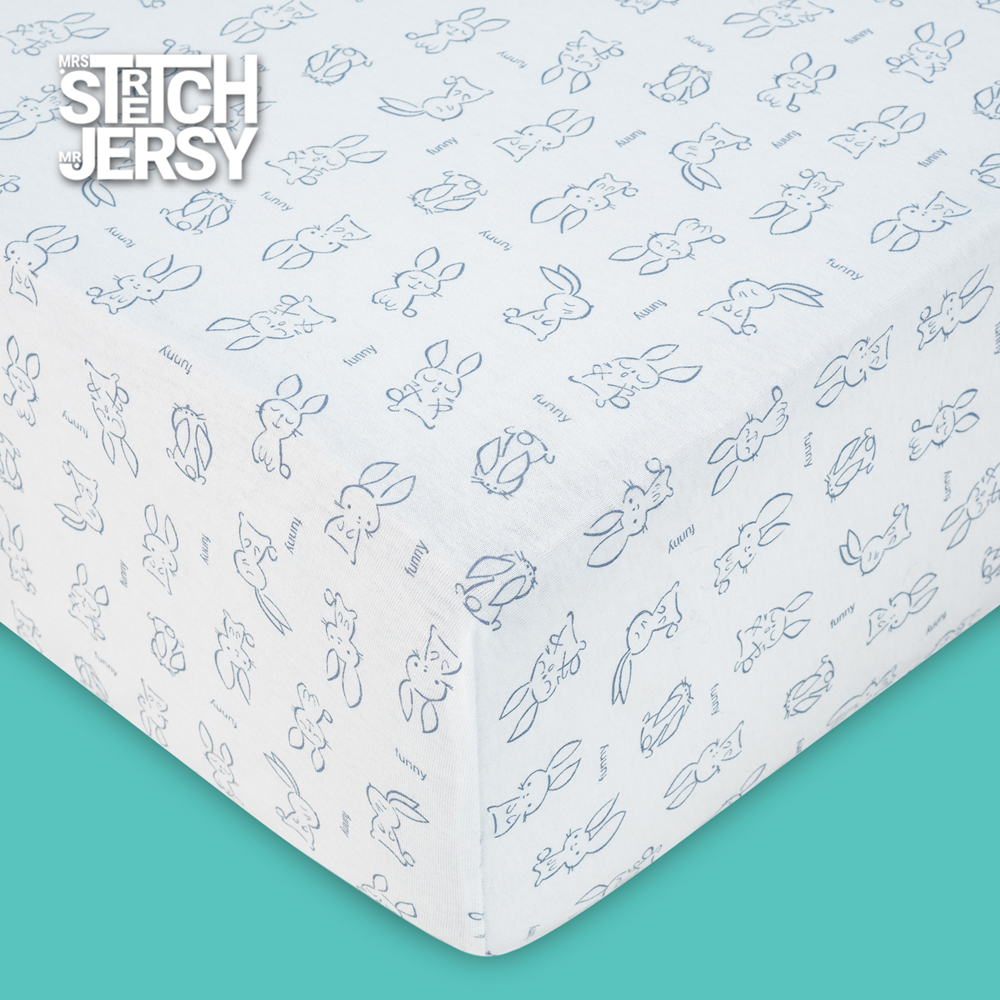 Простынь на резинке 120х60 Mrs.Stretch Mr.Jersy натяжная трикотажная 2 шт цвет мятный горох/серые зайцы - фото 2