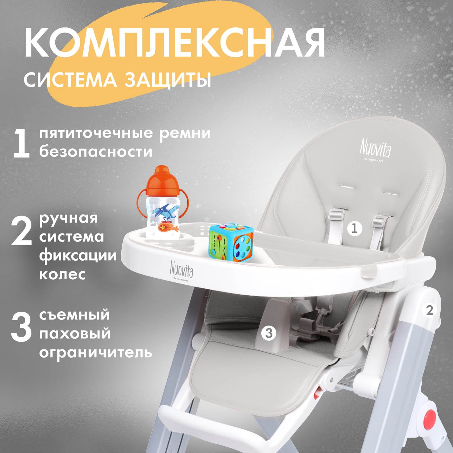 Стульчик для кормления Nuovita Futuro Senso Bianco серый - фото 4