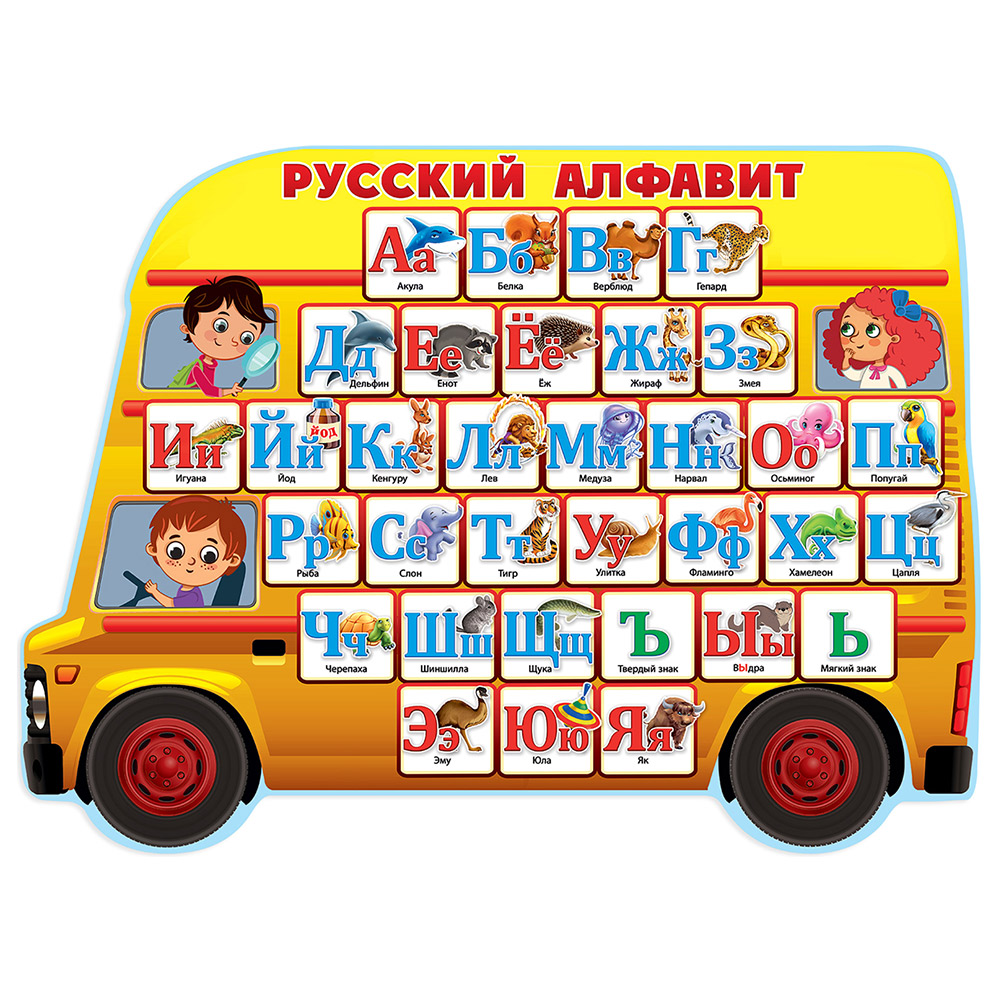 Обучающий плакат на стену Праздник русский алфавит с картинками детям в школу - фото 1