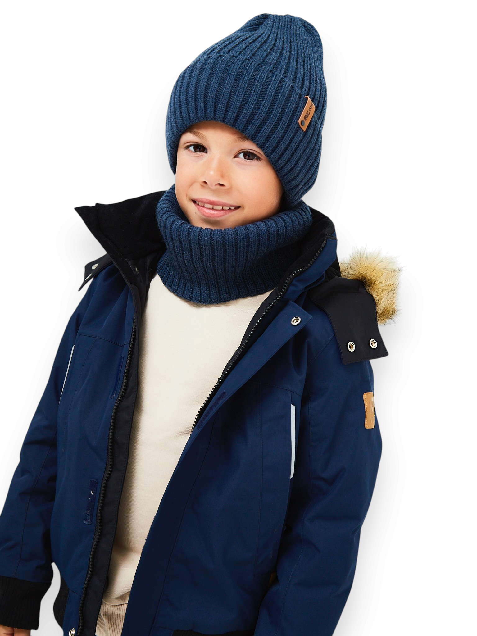 Шапка и снуд NYCkids NYC-H-104-GplainW-jeansB - фото 9