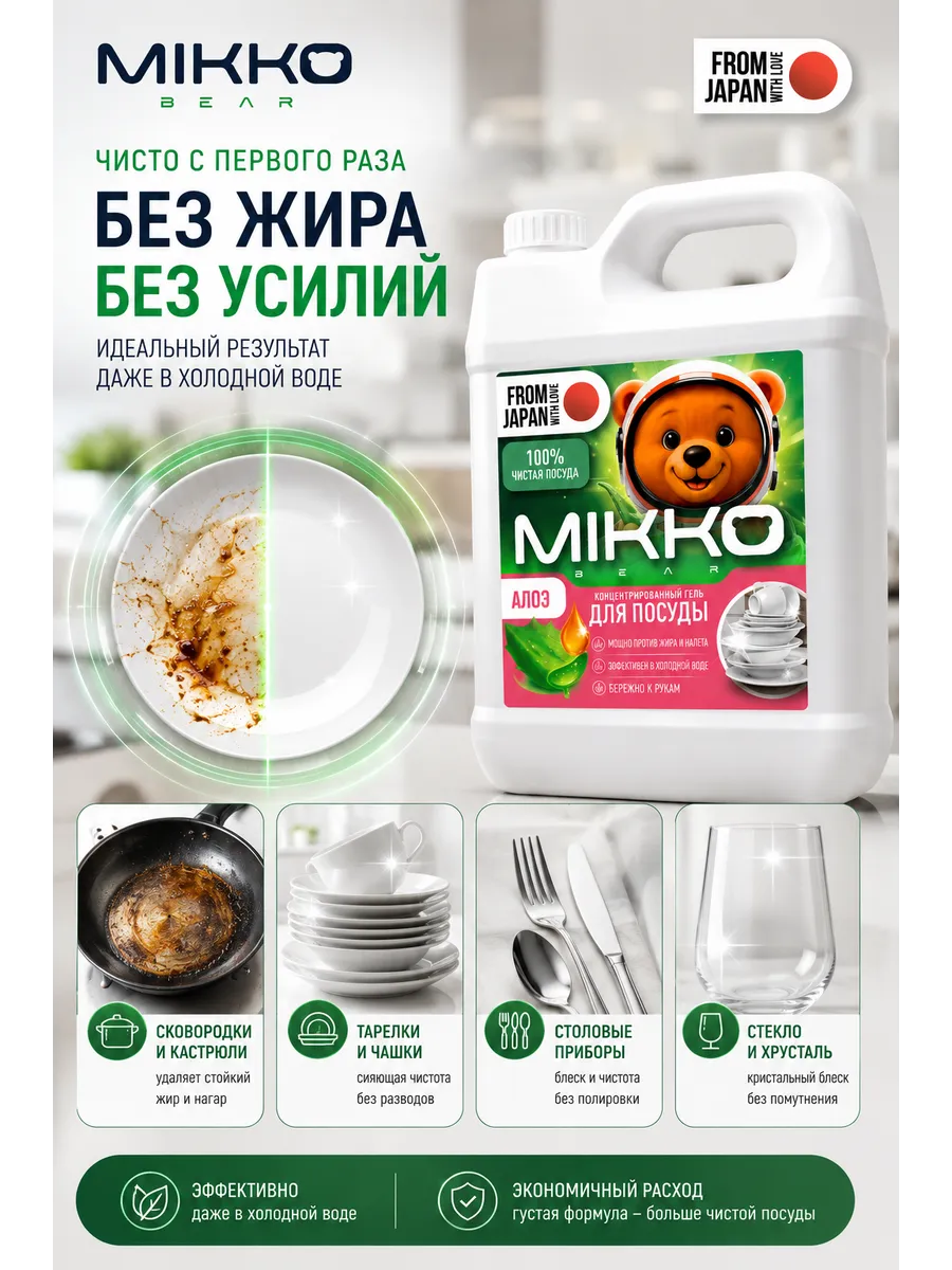 Средство для мытья посуды Mikko Bear с ароматом Алоэ-вера 5000 мл - фото 5
