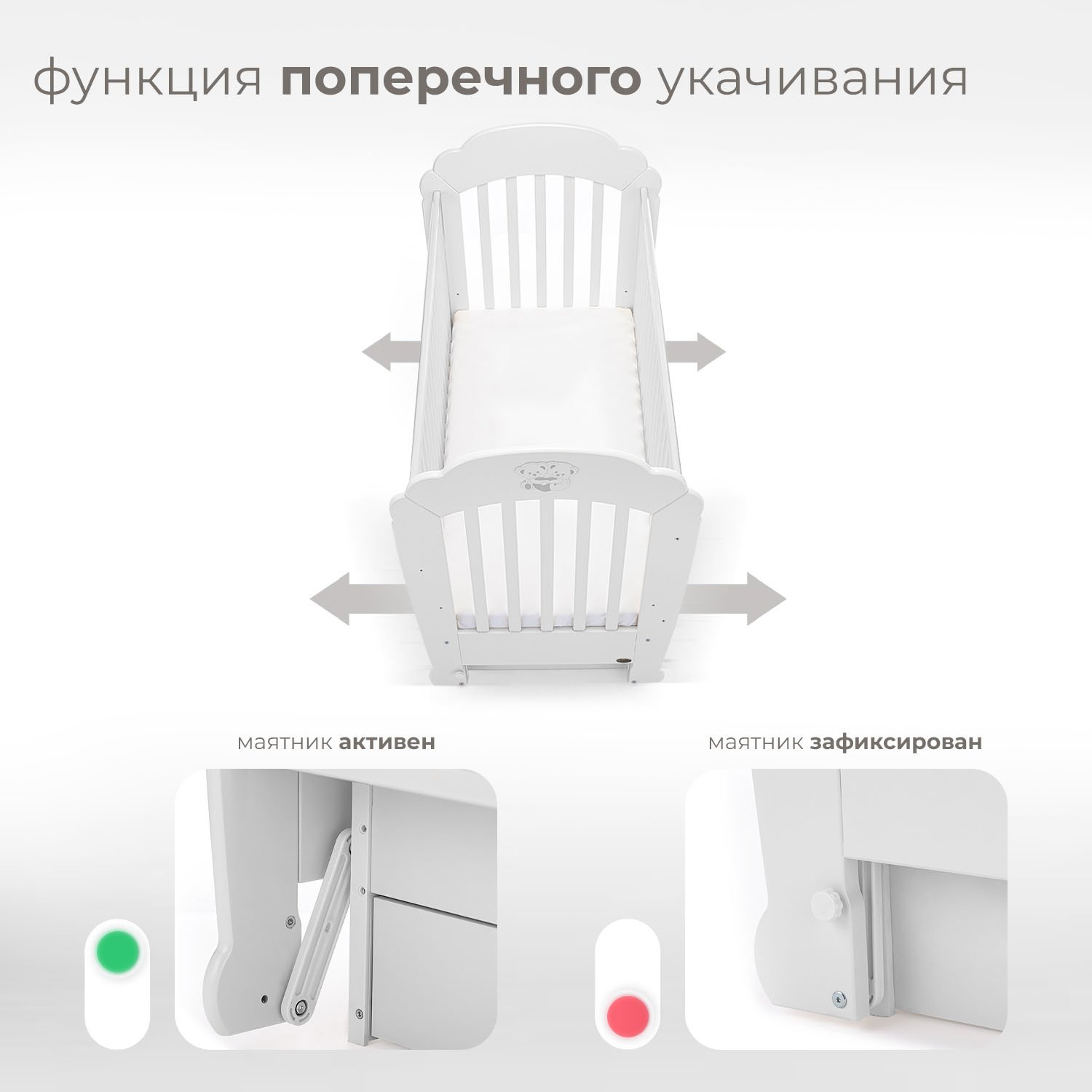 Детская кроватка Nuovita Parte swing, поперечный маятник (белый) - фото 3