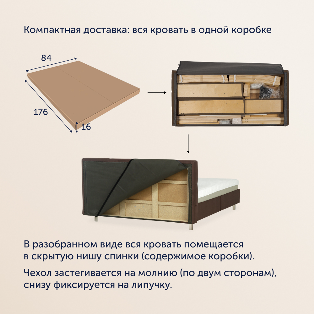 Двуспальная кровать buyson BuyGlory 200х160 коричневая микровелюр - фото 14