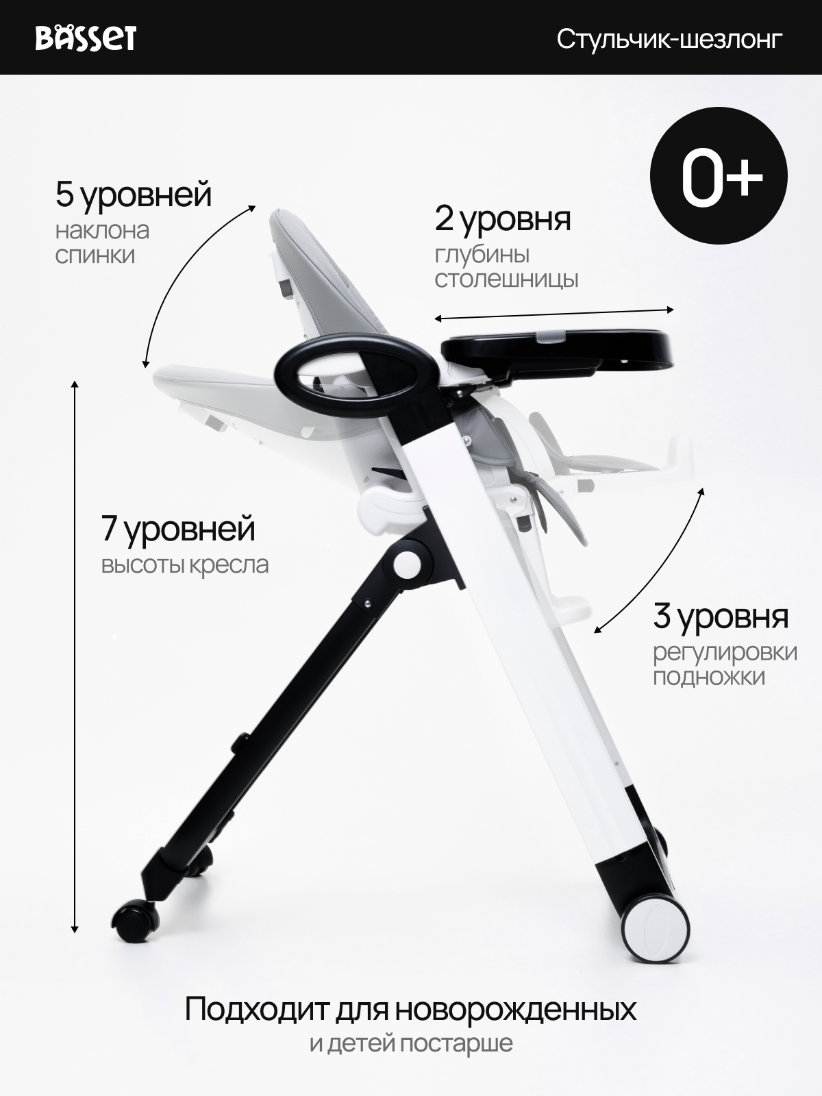 Стульчик для кормления BASSET B2 серый - фото 3