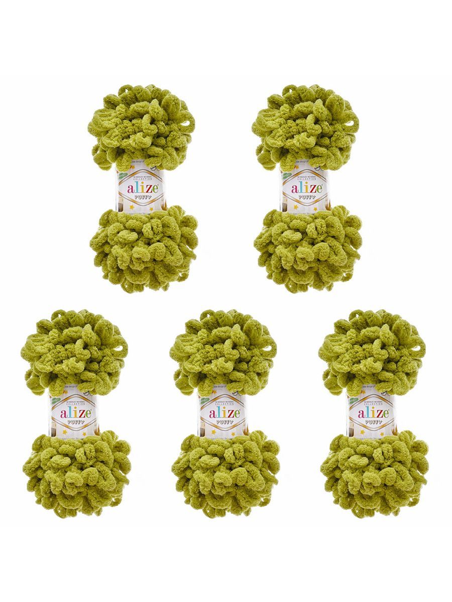 Пряжа для вязания Alize puffy 100 г 9 м микрополиэстер фантазийная плюшевая 11 фисташково-зеленый 5 мотков - фото 7