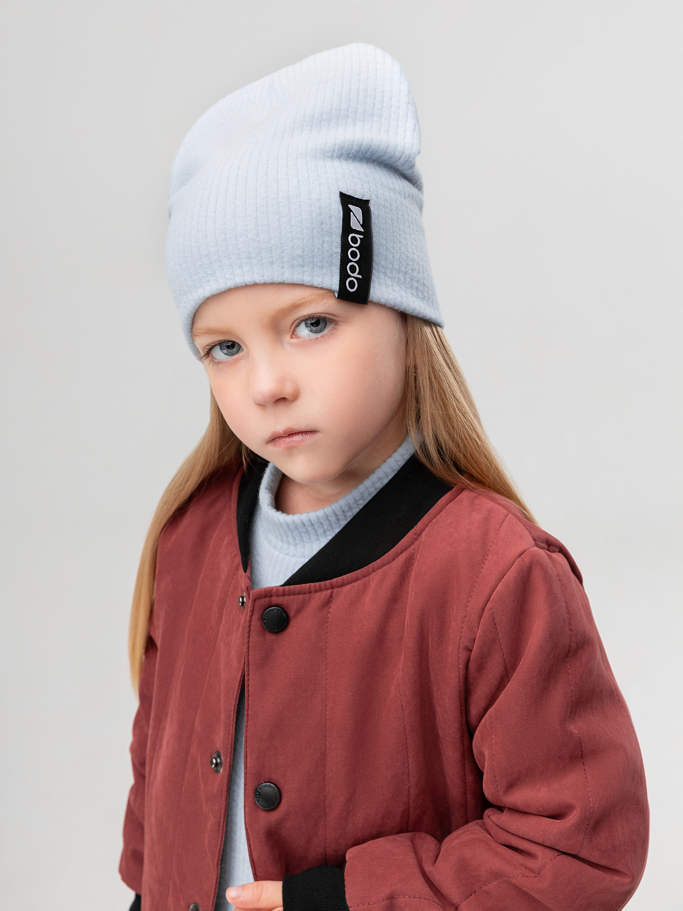 Изображение товара Детская двойная шапка BODO 56 розовая и нейтральных цветов для мальчиков и девочек