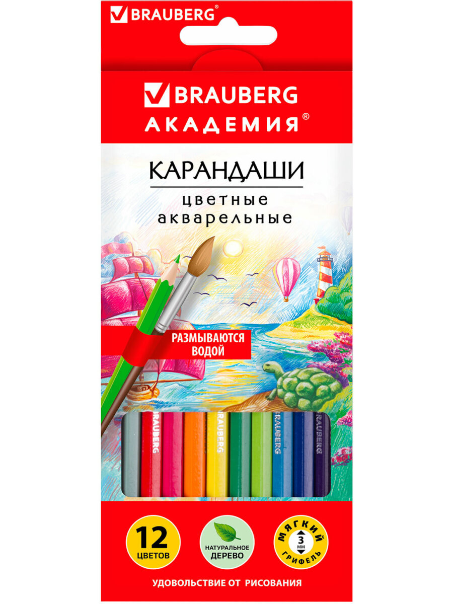 Карандаши акварельные Brauberg 12 шт. - фото 6