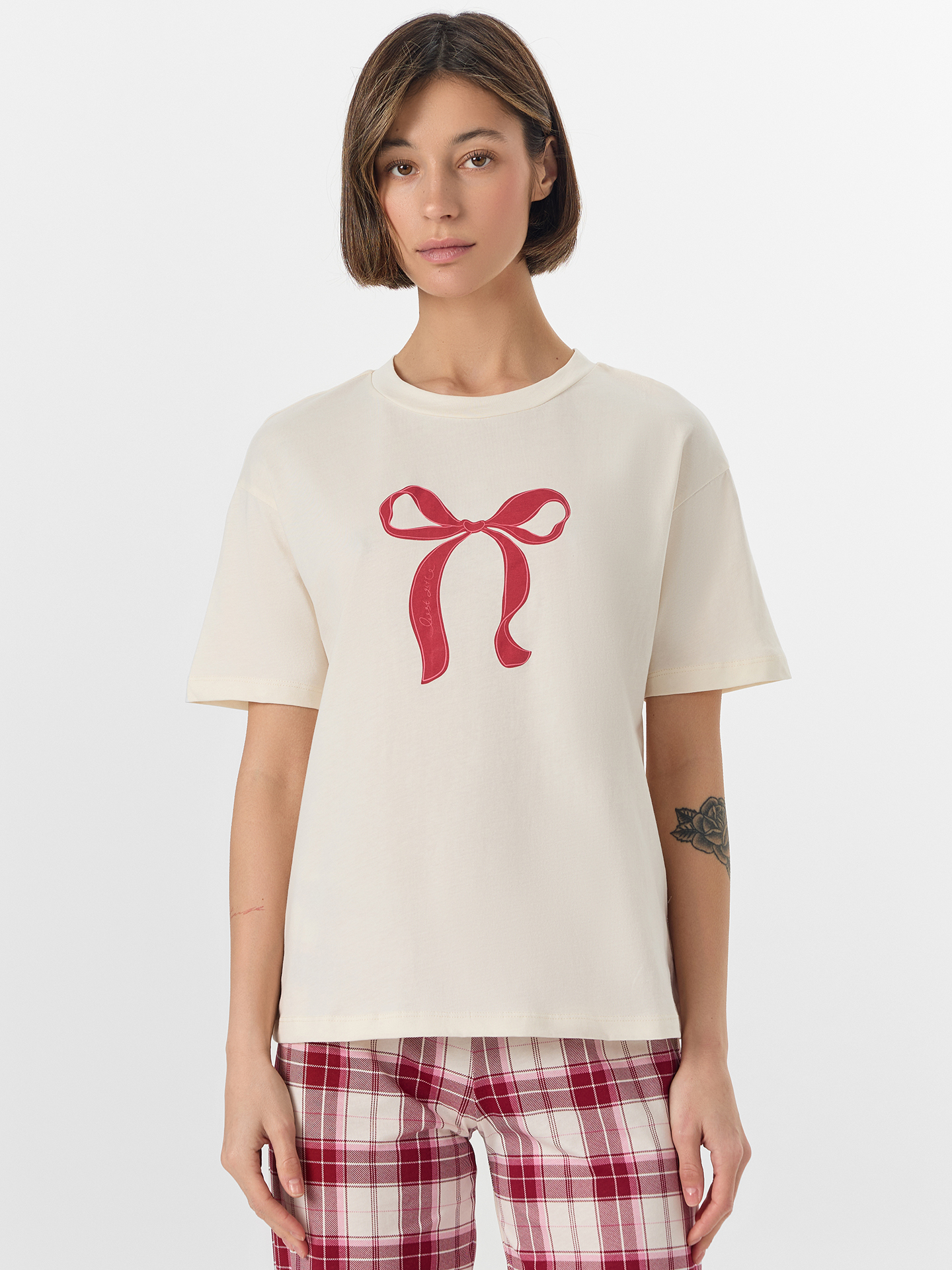 Пижама Mark Formelle (Марк Формэль) 592635/молочный +молочно -бордовая клетка - фото 3