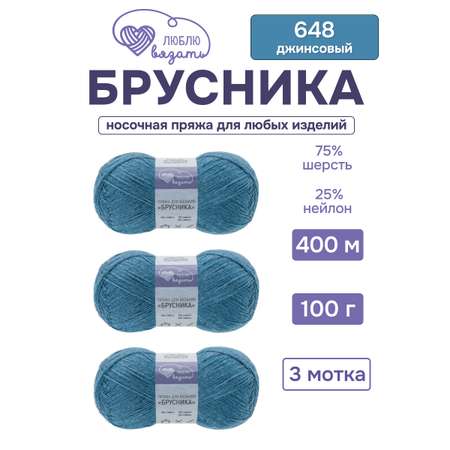 Пряжа для вязания Люблю Вязать Брусника носочная 100 г 400 м 3 шт