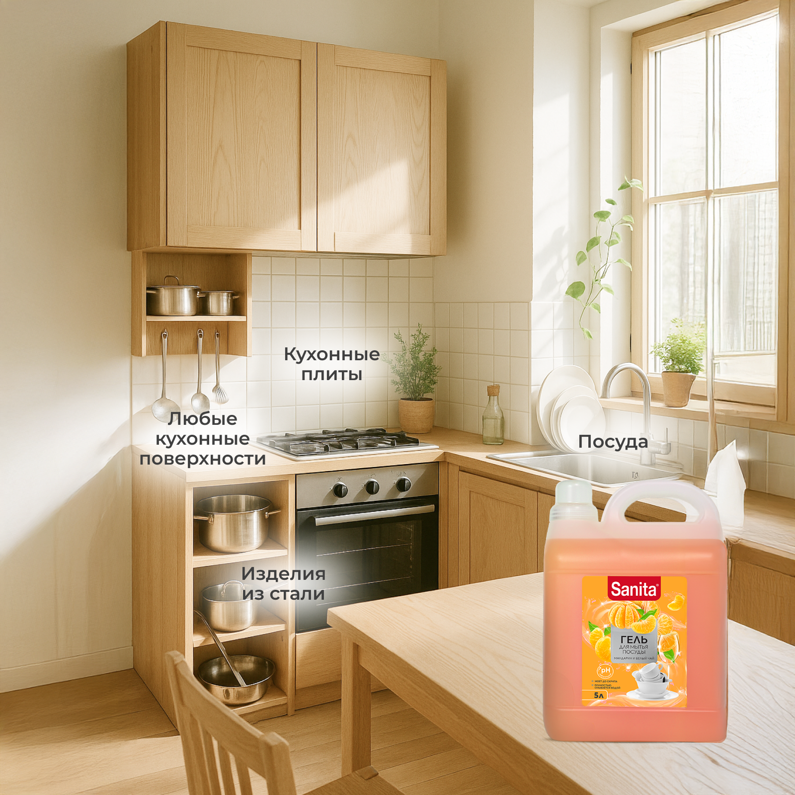 Средство для мытья посуды Sanita Мандарин и белый чай 5000 мл - фото 4