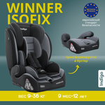 Автокресло Indigo Winner Isofix 1/2/3 (9-36 кг) серый
