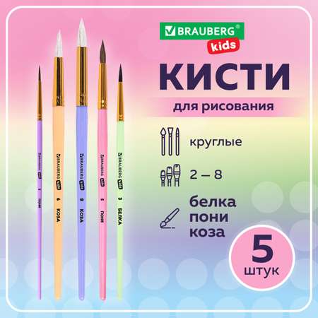 Кисть Brauberg 5 шт. (белка, коза, пони)
