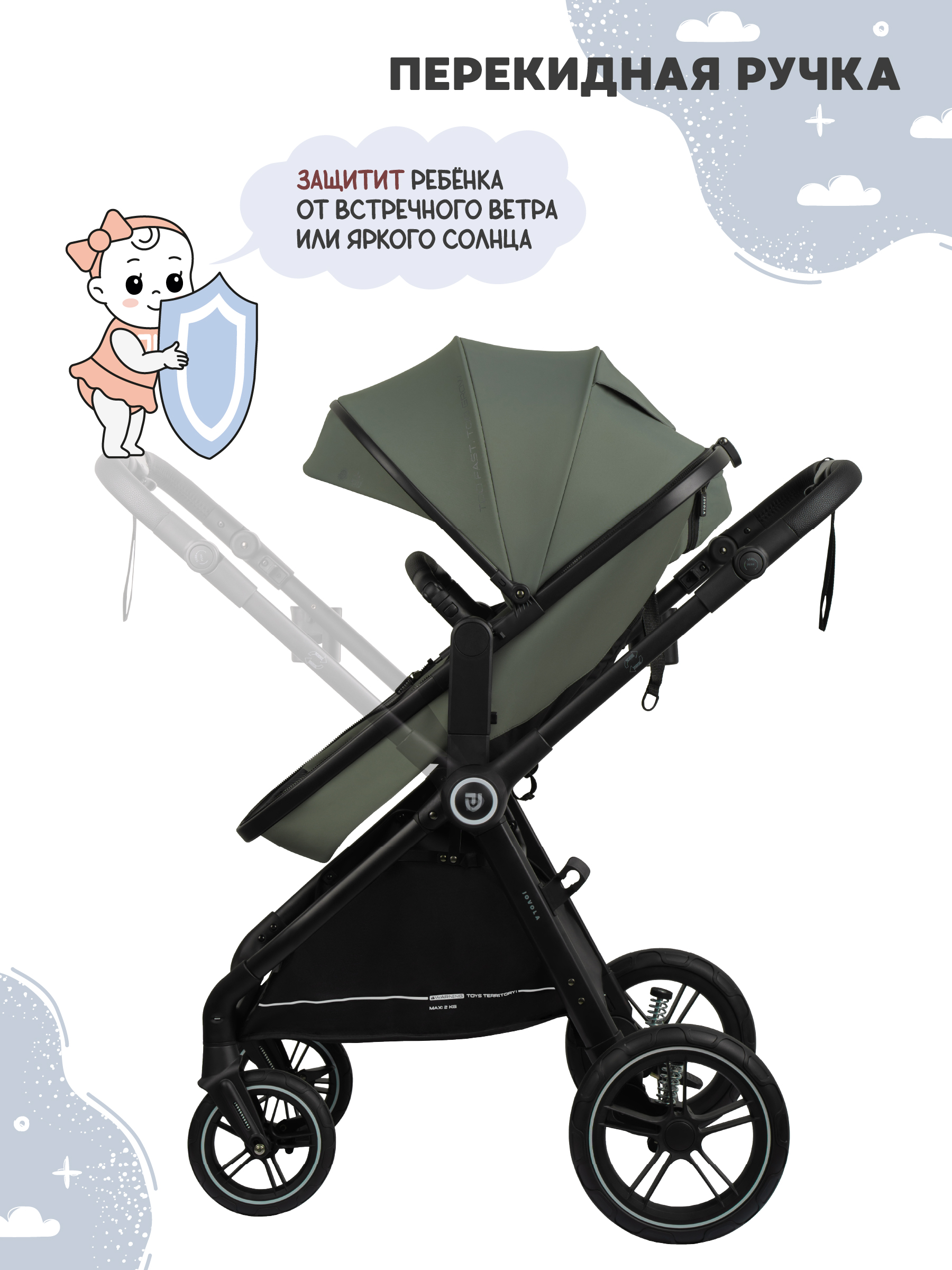 Коляска трансформер JOVOLA Truck перекидная ручка зеленый - фото 6