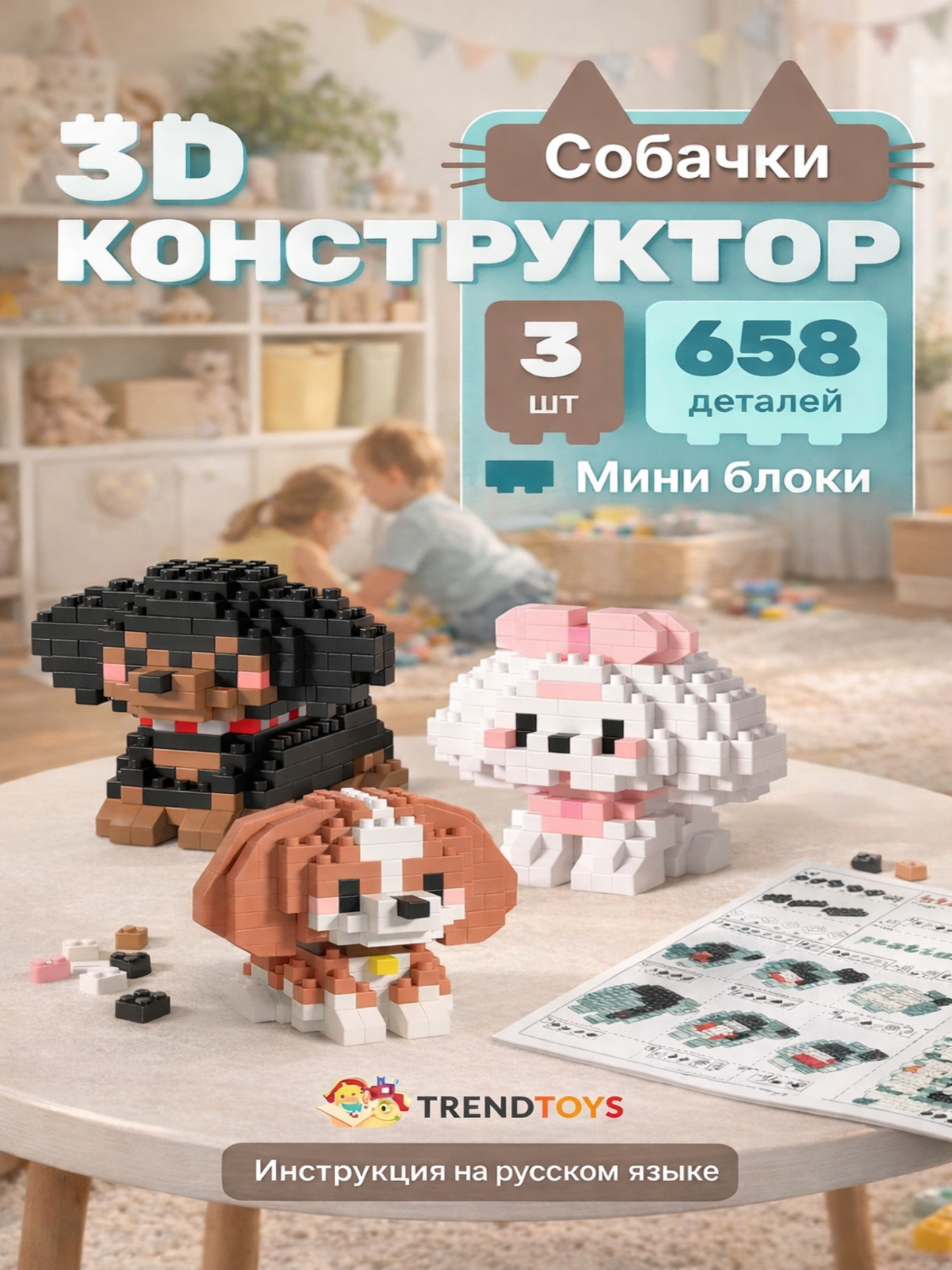 Конструктор TrendToys из миниблоков Собачки 3 шт 658 дет. - фото 11