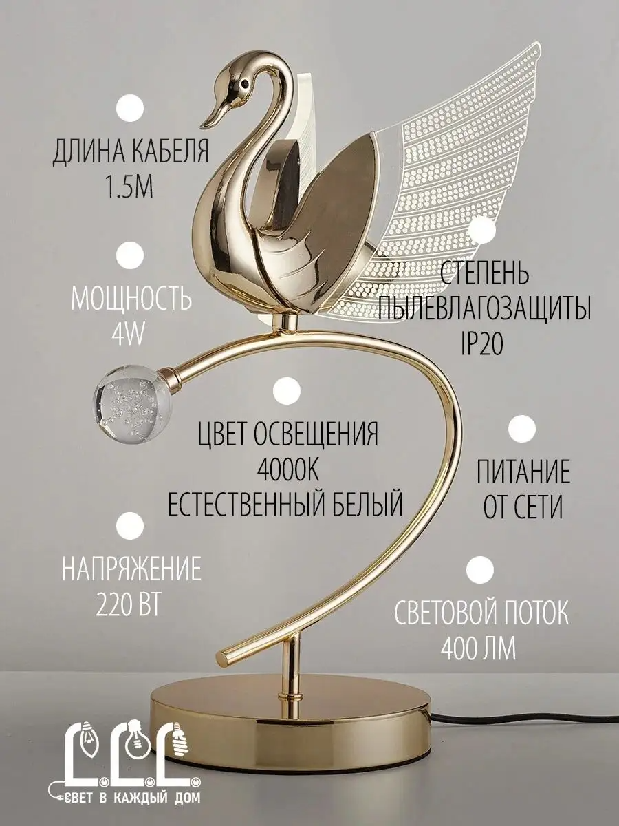 Настольный светильник LLL KT8946 золотой Птицы с вращением на 360 градусов - фото 2
