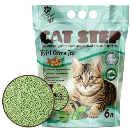 Наполнитель для кошек Cat Step Tofu Green Tea растительный комкующийся 6л
