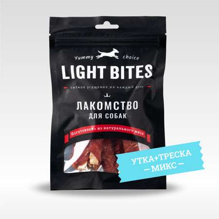 Лакомство для собак LIGHT BITES 45г Утиное филе на палочках из трески