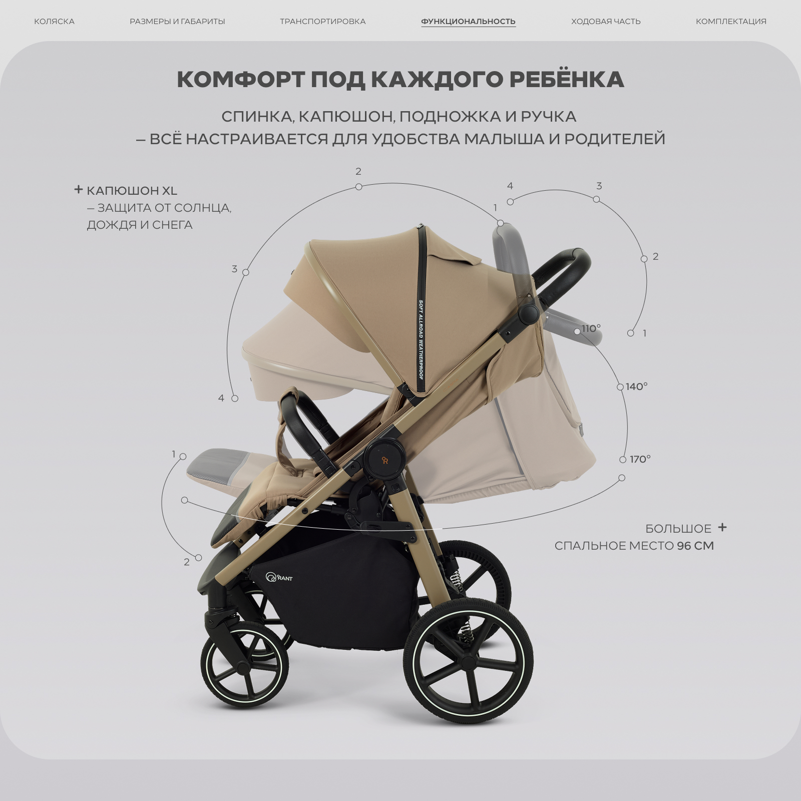 Коляска прогулочная Rant Caspia soft бежевый - фото 4