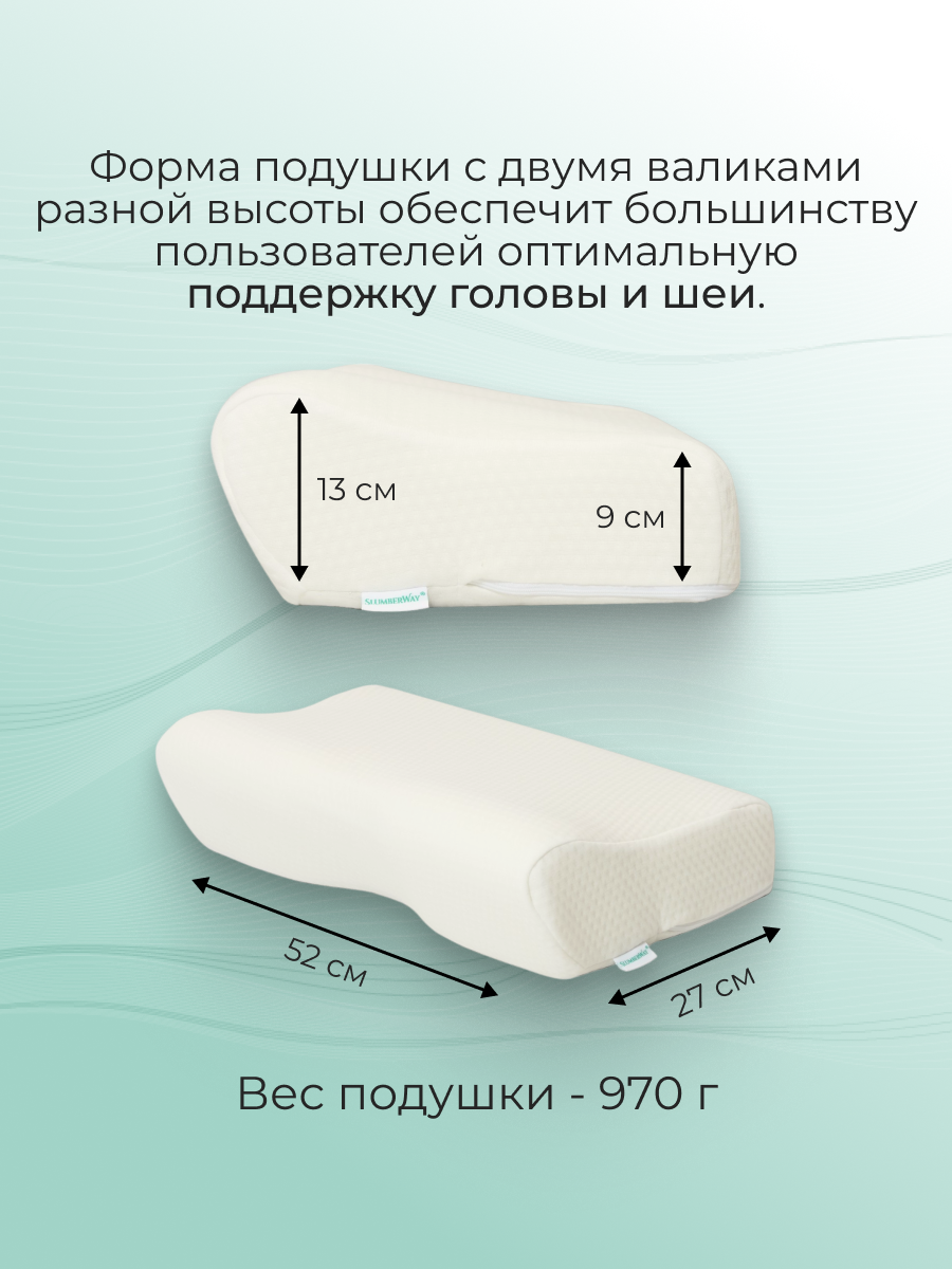 Подушка Slumberway 27х52 см высота 9/13 см гипоаллергенная - фото 5