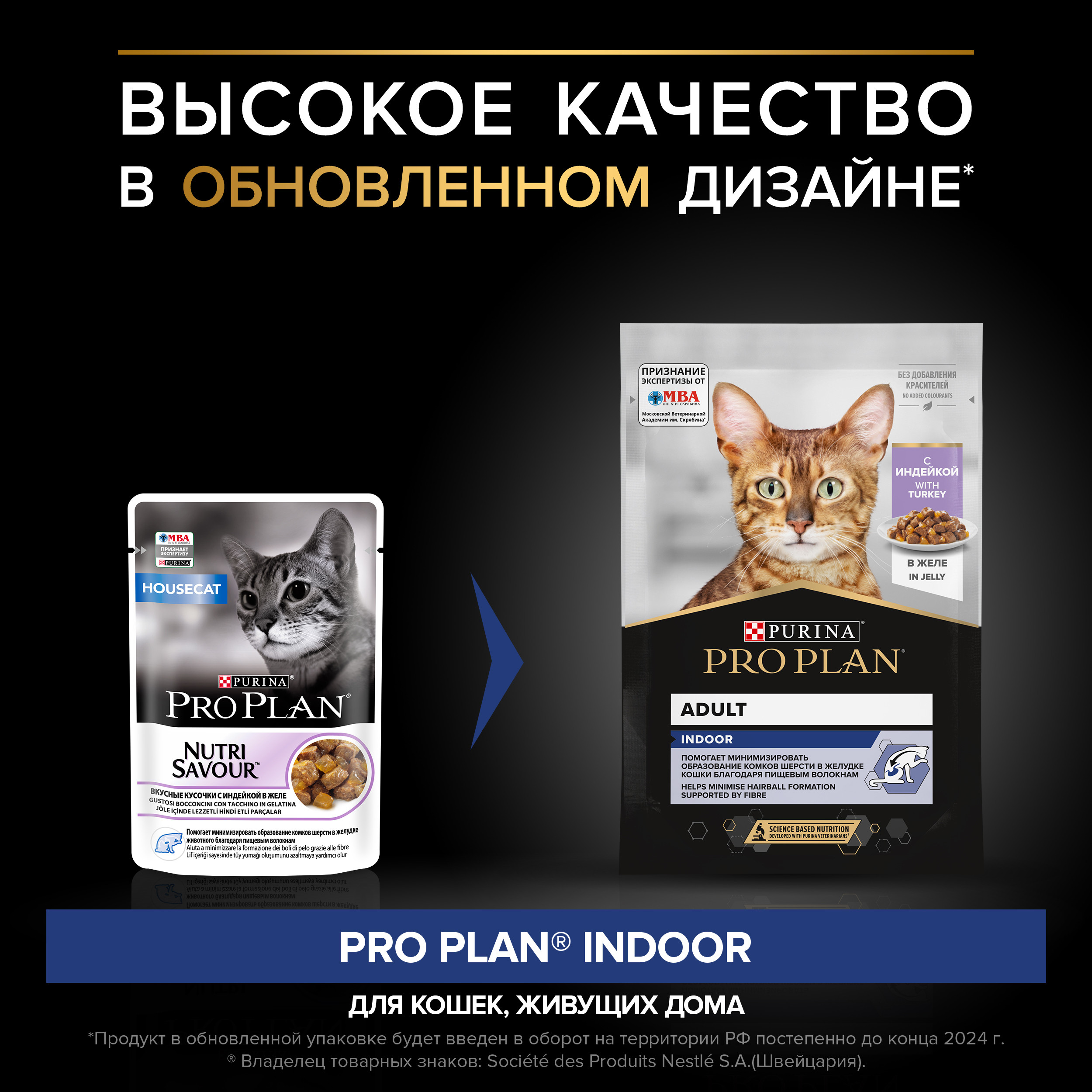Корм влажный для кошек PRO PLAN INDOOR 85г с индейкой в желе - фото 3
