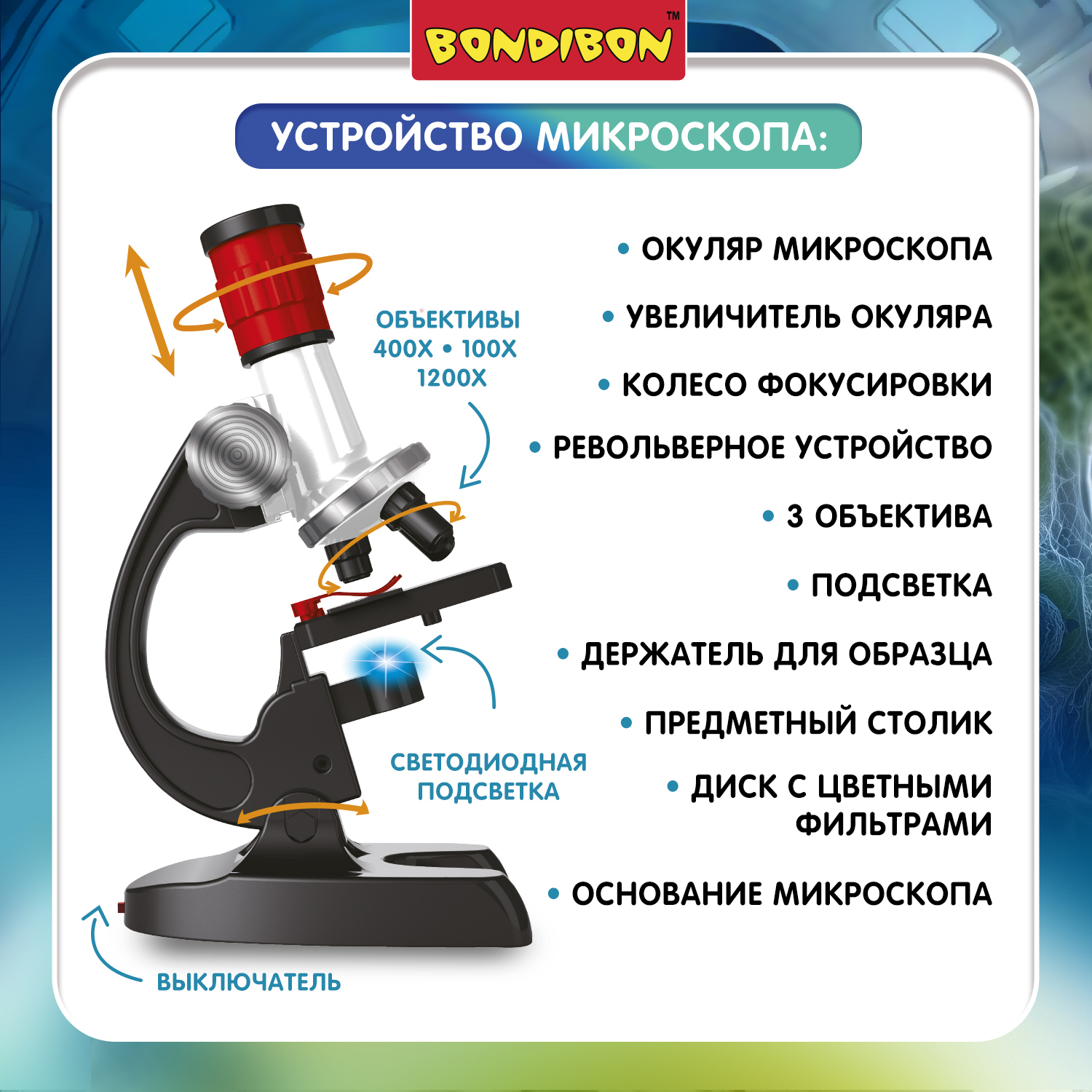 Микроскоп Bondibon 100Х 400Х 1200Х с подсветкой - фото 9