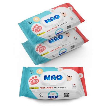 Влажные салфетки NAO 3 упак. 80 шт.