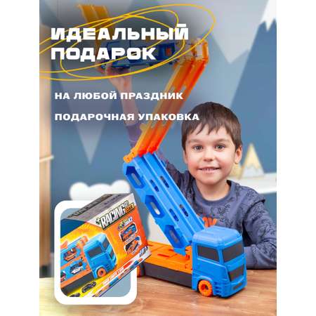 Трек BAZUMI + 8 металлических машинок с пусковой установкой, многоуровневый, гибкий