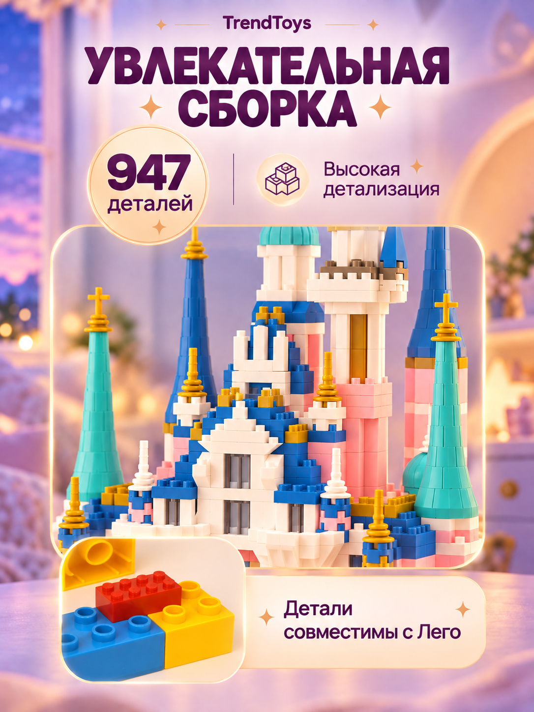 Конструктор TrendToys Замок в колбе ночник 947 дет. - фото 2