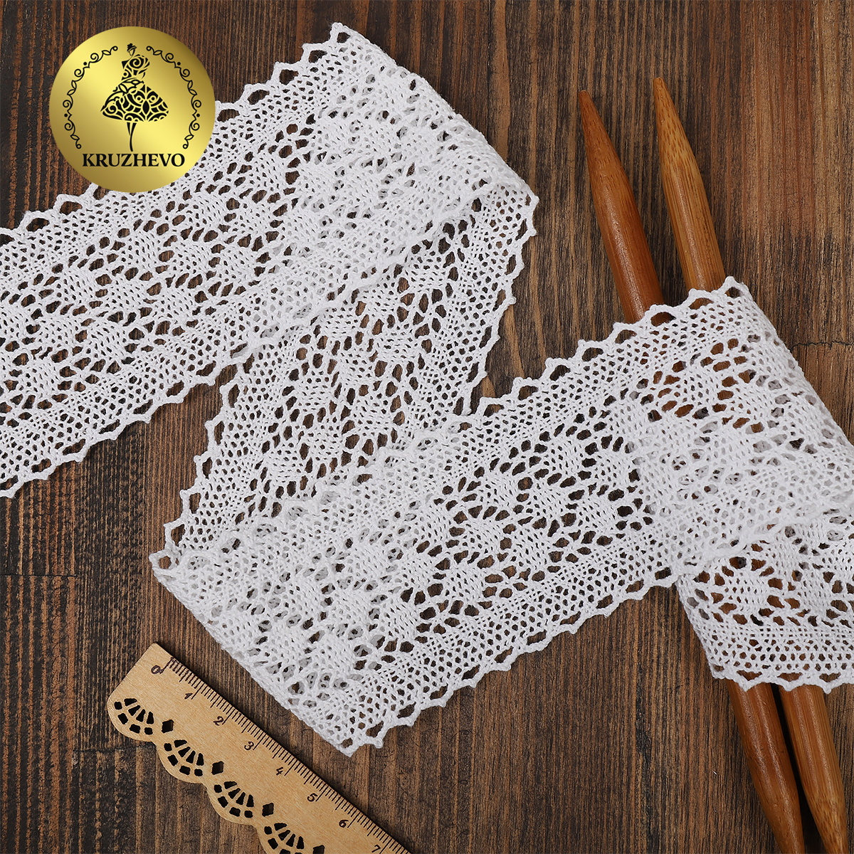 Кружево вязаное хлопковое KRUZHEVO 60мм цв.белый уп.10м - фото 2