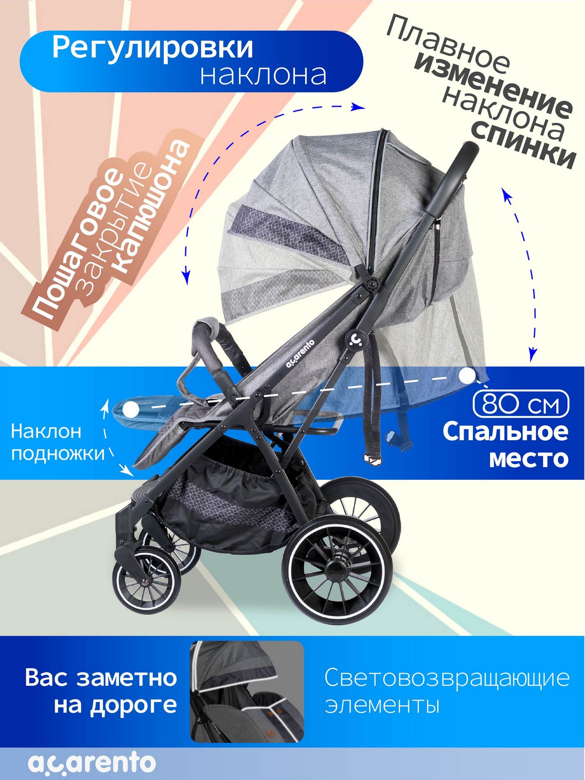 Коляска прогулочная Acarento Antero серый - фото 4