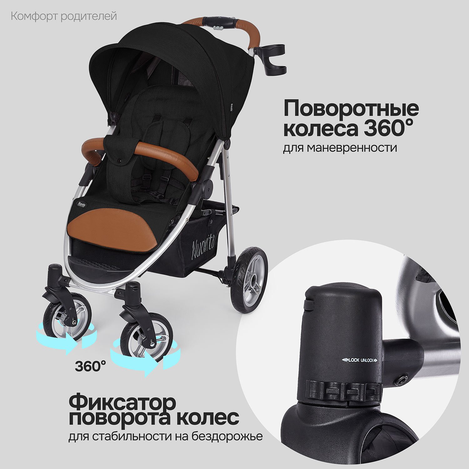 Коляска прогулочная Nuovita Corso черный - фото 11