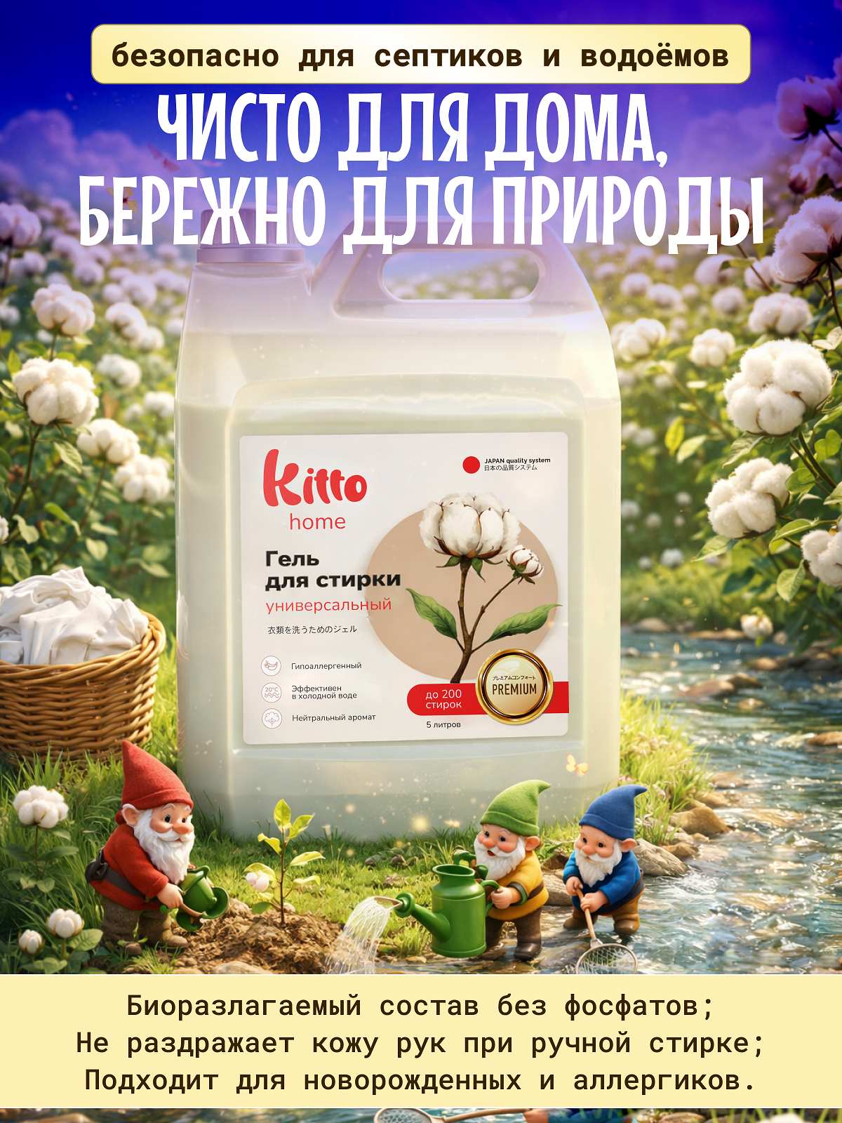 Гель для стирки Kitto Универсальный 5 л 5 кг 1 шт. 1 упак. - фото 3