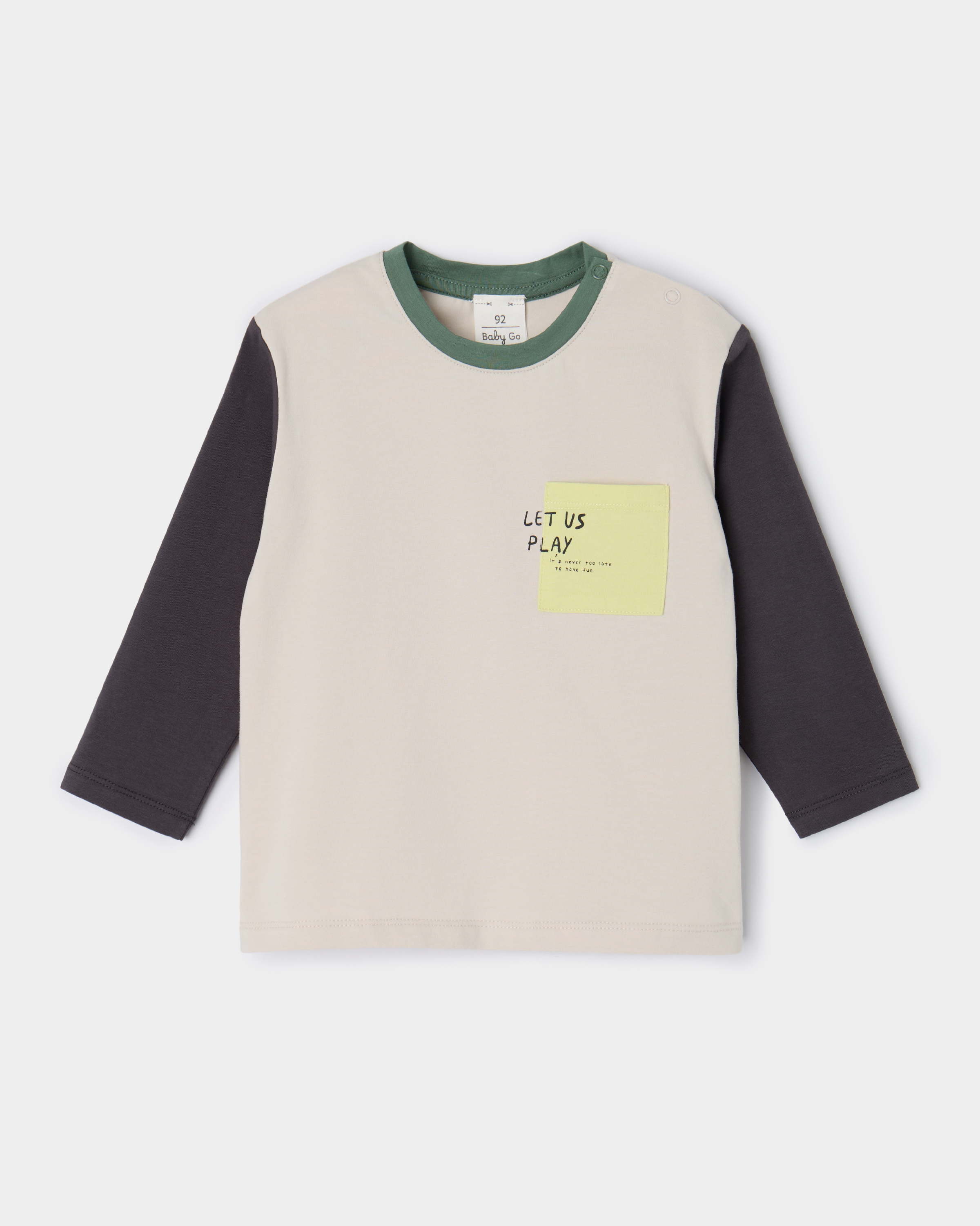 Изображение товара Мальчиковый серый лонгслив BabyGo 98 хлопковый с контрастными рукавами