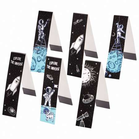 Закладки магнитные Юнландия для книг учебников и тетрадей 6 штук Deep Space