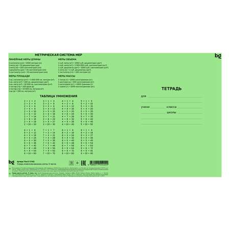 Тетрадь школьная BG Клетка 12л зелёная 12-3032