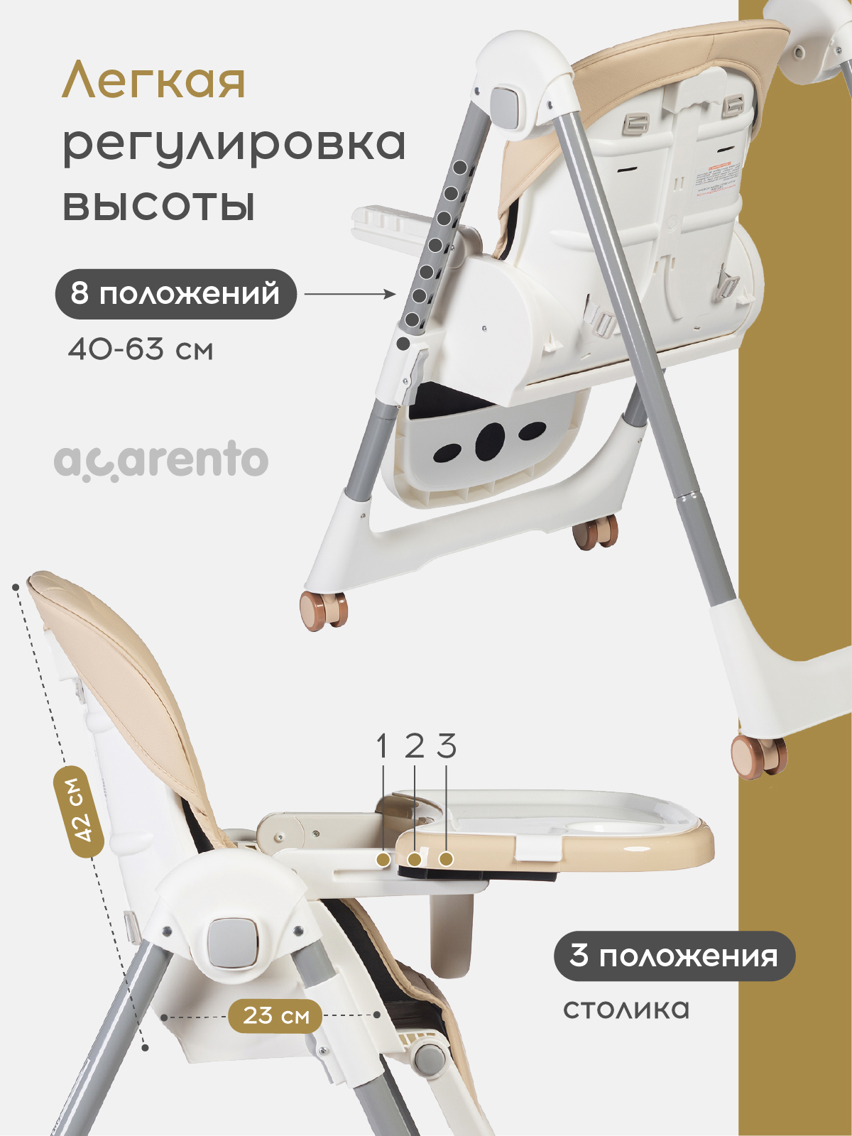 Стульчик для кормления Acarento Pannacotta бежевый - фото 5